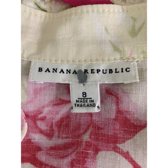 Vintage Y2K Banana Republic Rose Print Fitted Jacket Sz 8 Linen Cotton Coquette - Picture 11 of 13